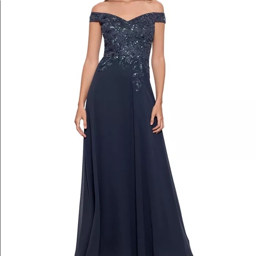 Off the shoulder gown.   Betsy & Adam